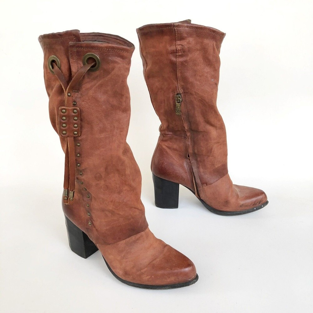 A.S. 98 39 8.5-9 Boots Heeled Point Wine Brown Red Tassel Mid Calf